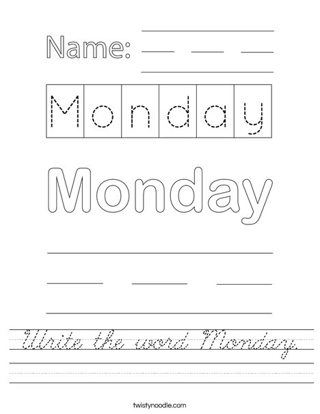 Write the word Monday. Worksheet