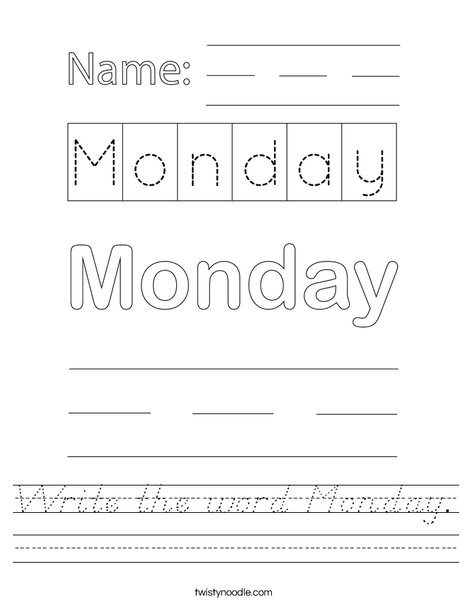 Write the word Monday. Worksheet