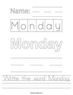 Write the word Monday Handwriting Sheet