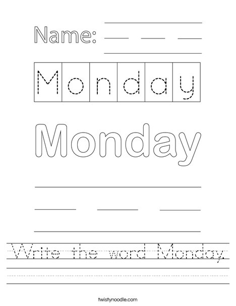 Write the word Monday. Worksheet