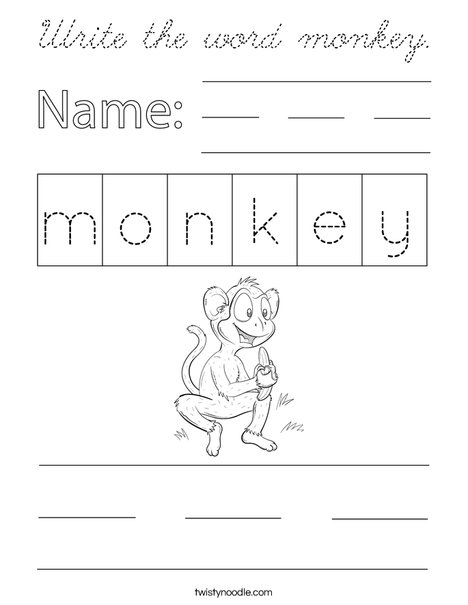 Write the word monkey. Coloring Page