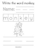 Write the word monkey. Coloring Page