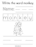 Write the word monkey Coloring Page