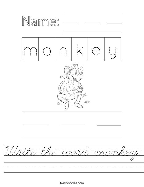 Write the word monkey. Worksheet