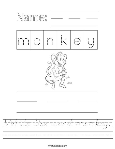 Write the word monkey. Worksheet