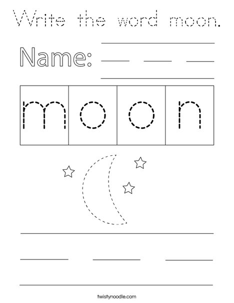 Write the word moon. Coloring Page