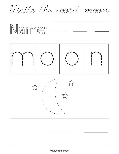 Write the word moon. Coloring Page