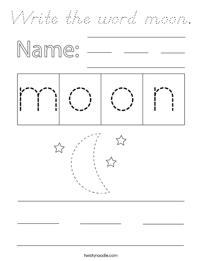 Write the word moon. Coloring Page