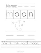 Write the word moon Handwriting Sheet