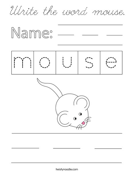 Write the word mouse. Coloring Page