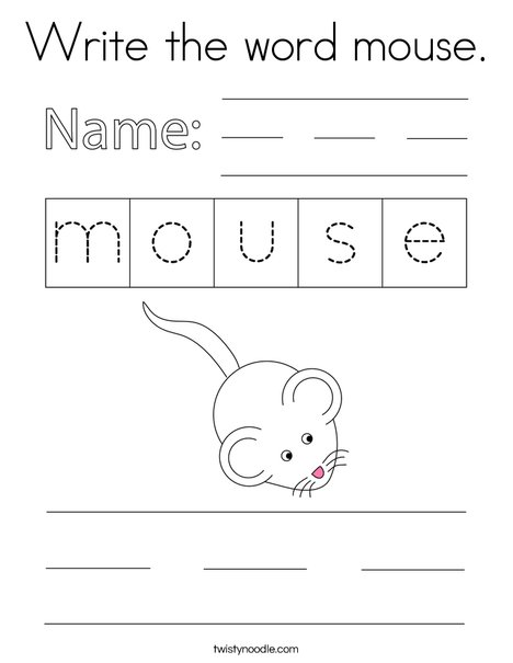 Write the word mouse. Coloring Page