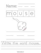 Write the word mouse Handwriting Sheet