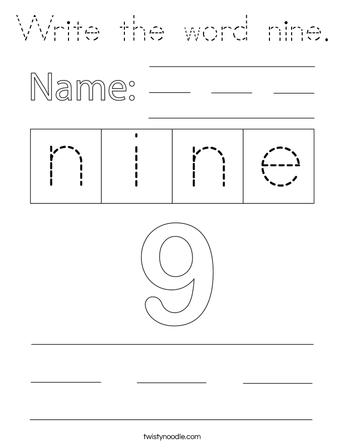 Write the word nine. Coloring Page