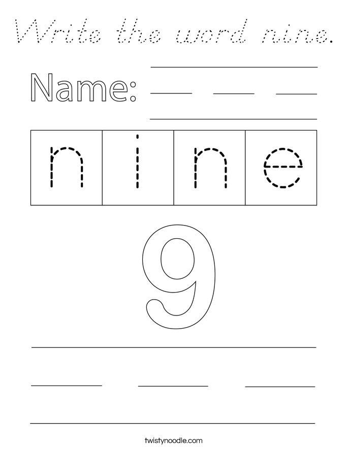 Write the word nine. Coloring Page