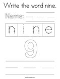 Write the word nine. Coloring Page