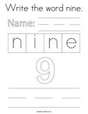 Write the word nine Coloring Page