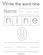 Write the word nine Coloring Page