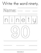 Write the word ninety Coloring Page