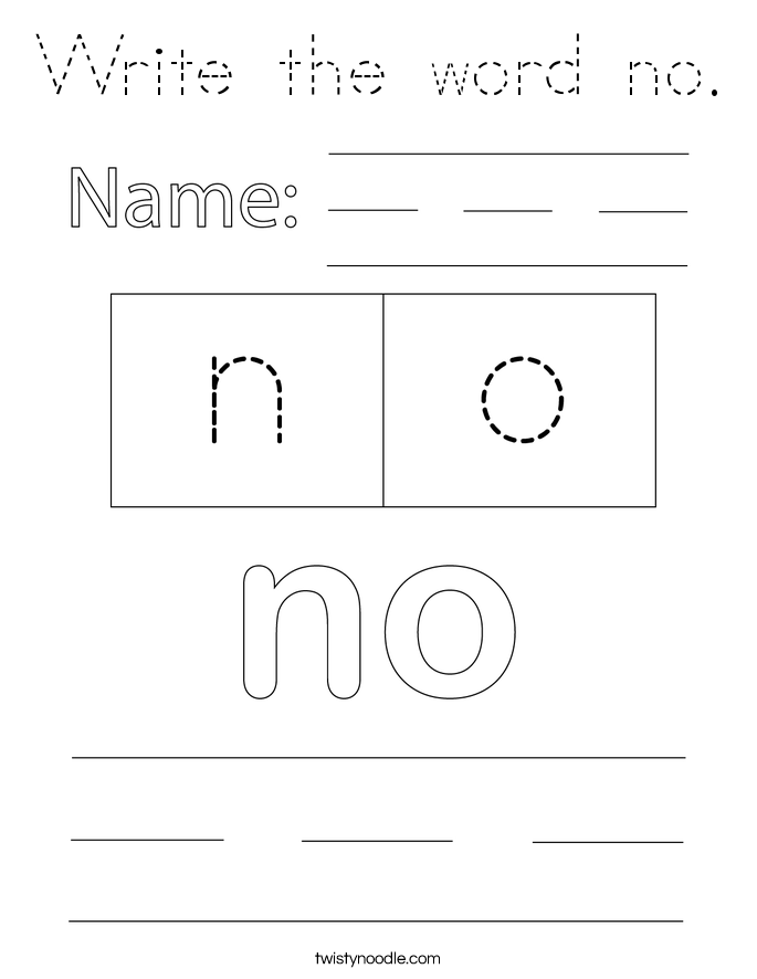 Write the word no. Coloring Page