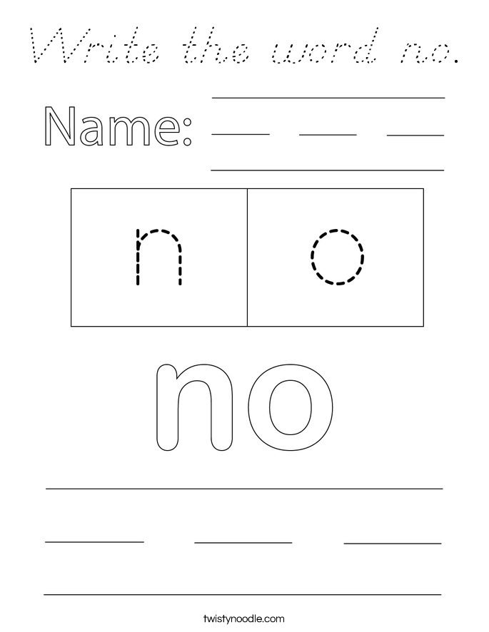 Write the word no. Coloring Page