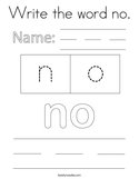 Write the word no Coloring Page