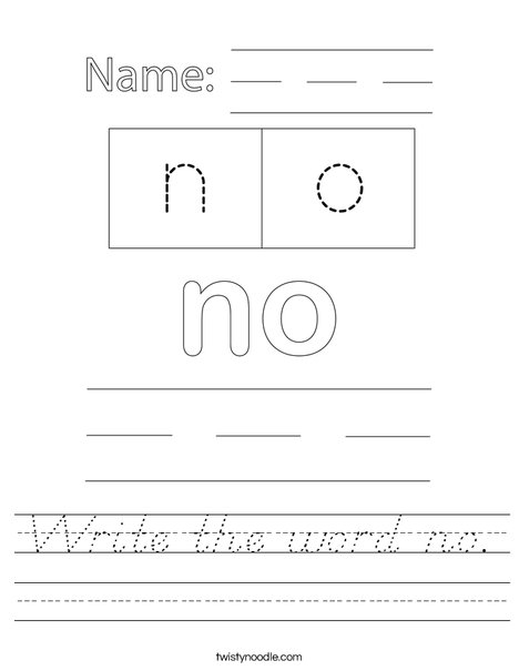 Write the word no. Worksheet