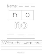Write the word no Handwriting Sheet