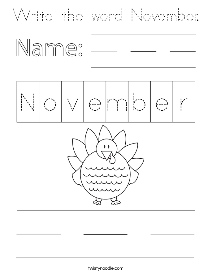 Write the word November. Coloring Page