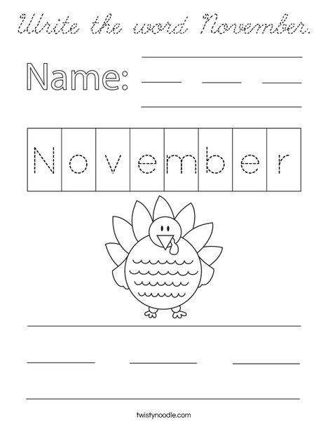 Write the word November. Coloring Page