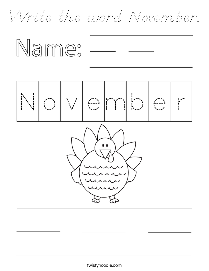 Write the word November. Coloring Page