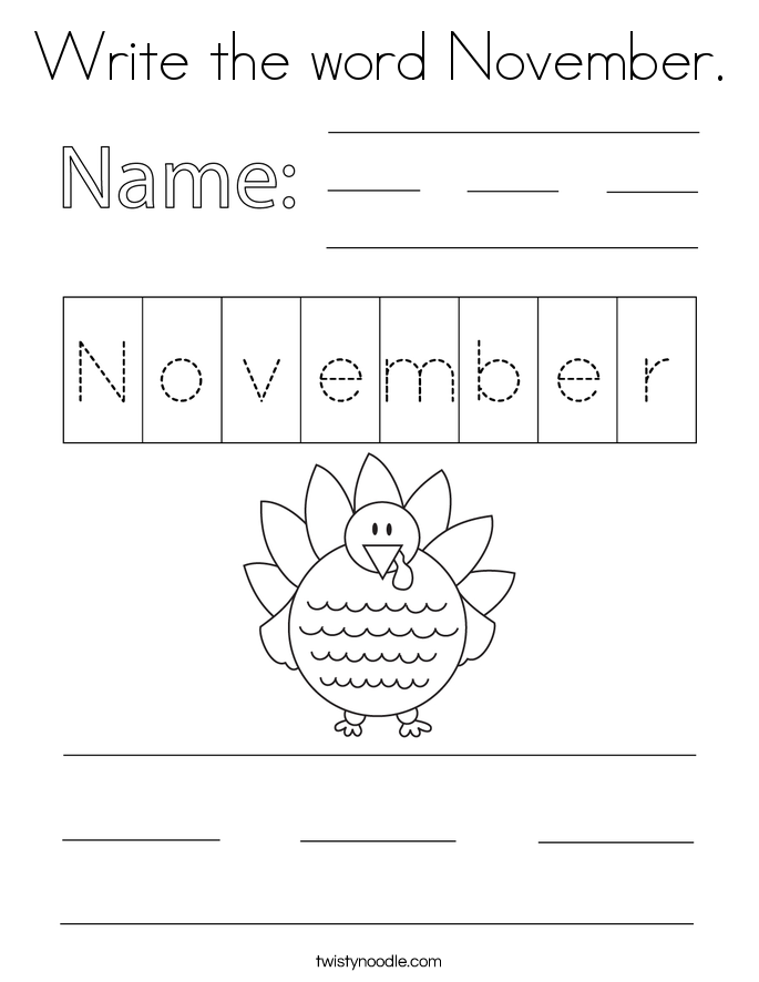Write the word November. Coloring Page