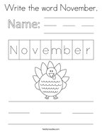 Write the word November Coloring Page