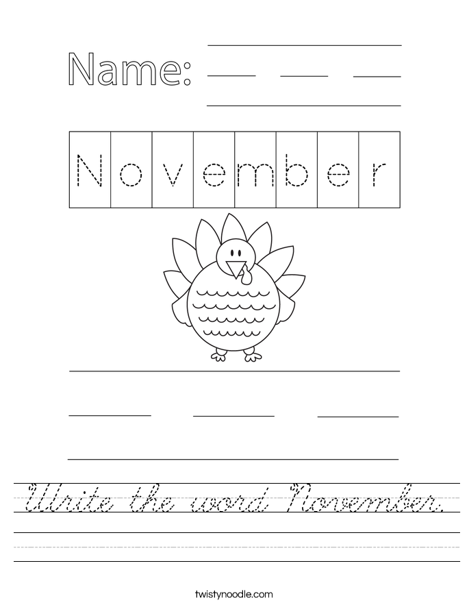 Write the word November. Worksheet