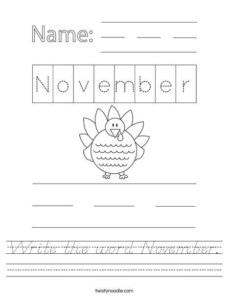 Write the word November. Worksheet