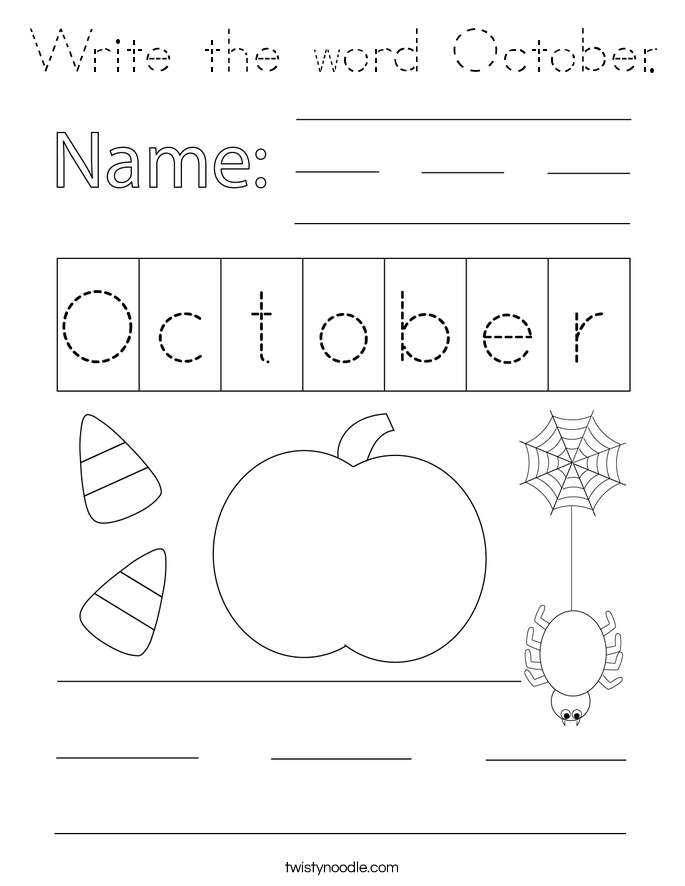 Write the word October. Coloring Page