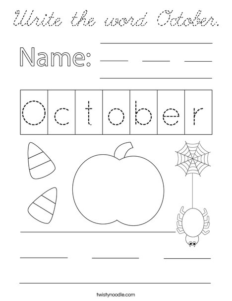 Write the word October. Coloring Page