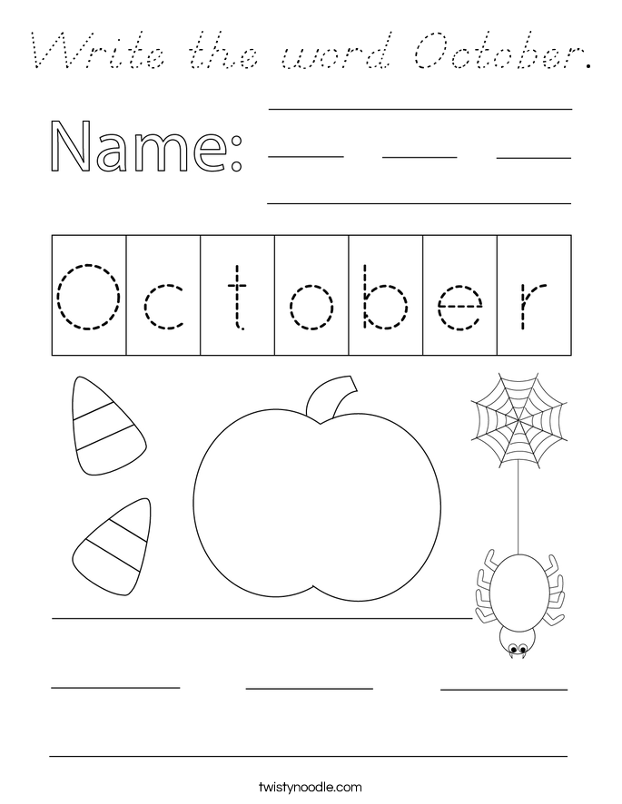 Write the word October. Coloring Page