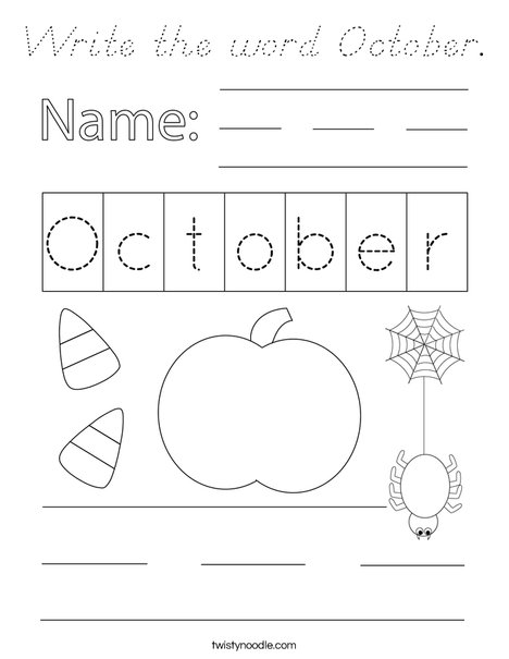 Write the word October. Coloring Page