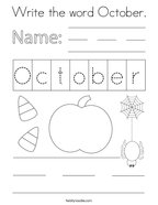Write the word October Coloring Page