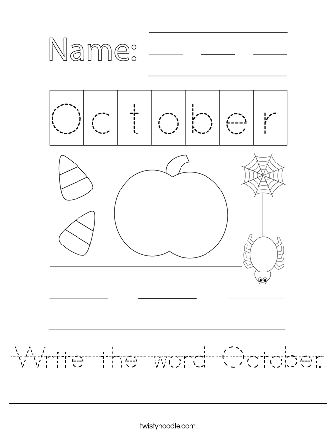 Write the word October Worksheet - Twisty Noodle
