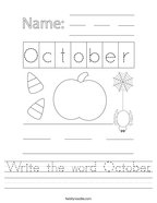 Write the word October Handwriting Sheet
