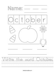 Write the word October Handwriting Sheet