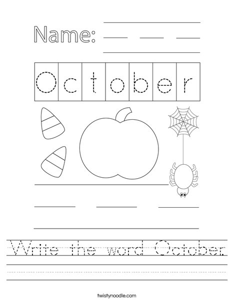Write the word October. Worksheet