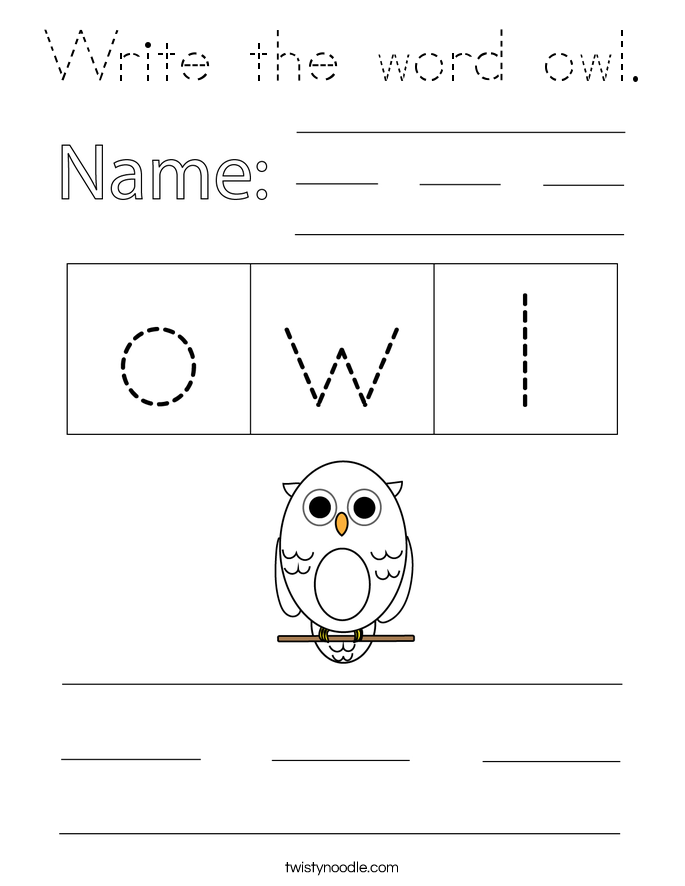 Write the word owl. Coloring Page
