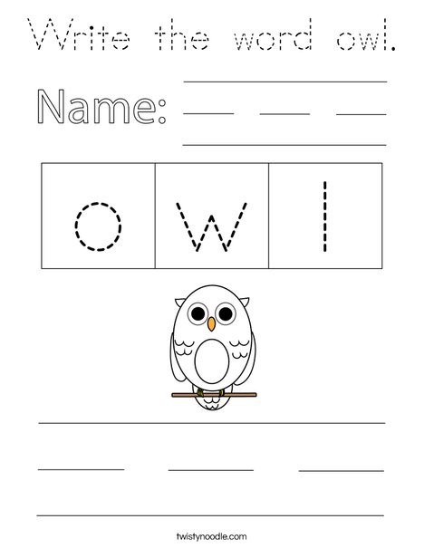 Write the word owl. Coloring Page