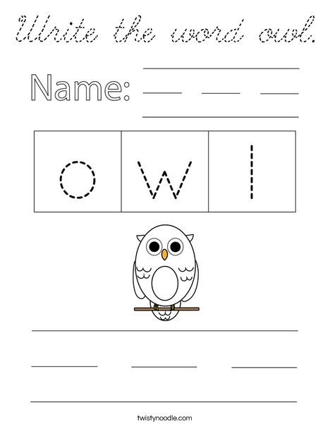 Write the word owl. Coloring Page