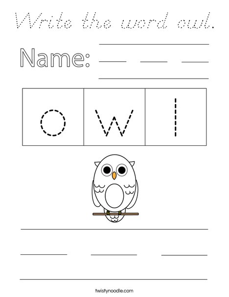 Write the word owl. Coloring Page