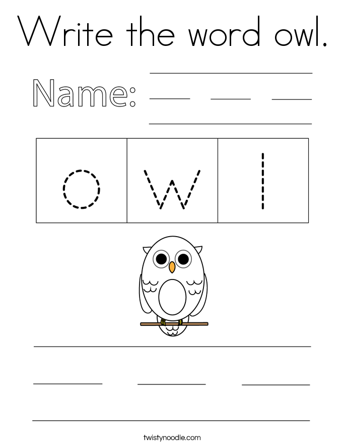 Write the word owl. Coloring Page