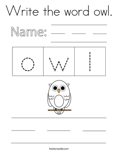 Write the word owl. Coloring Page