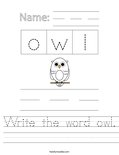 Write the word owl. Worksheet